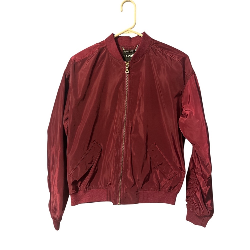 Express Wine Satin Bomber‎ Jacket, Womens XS